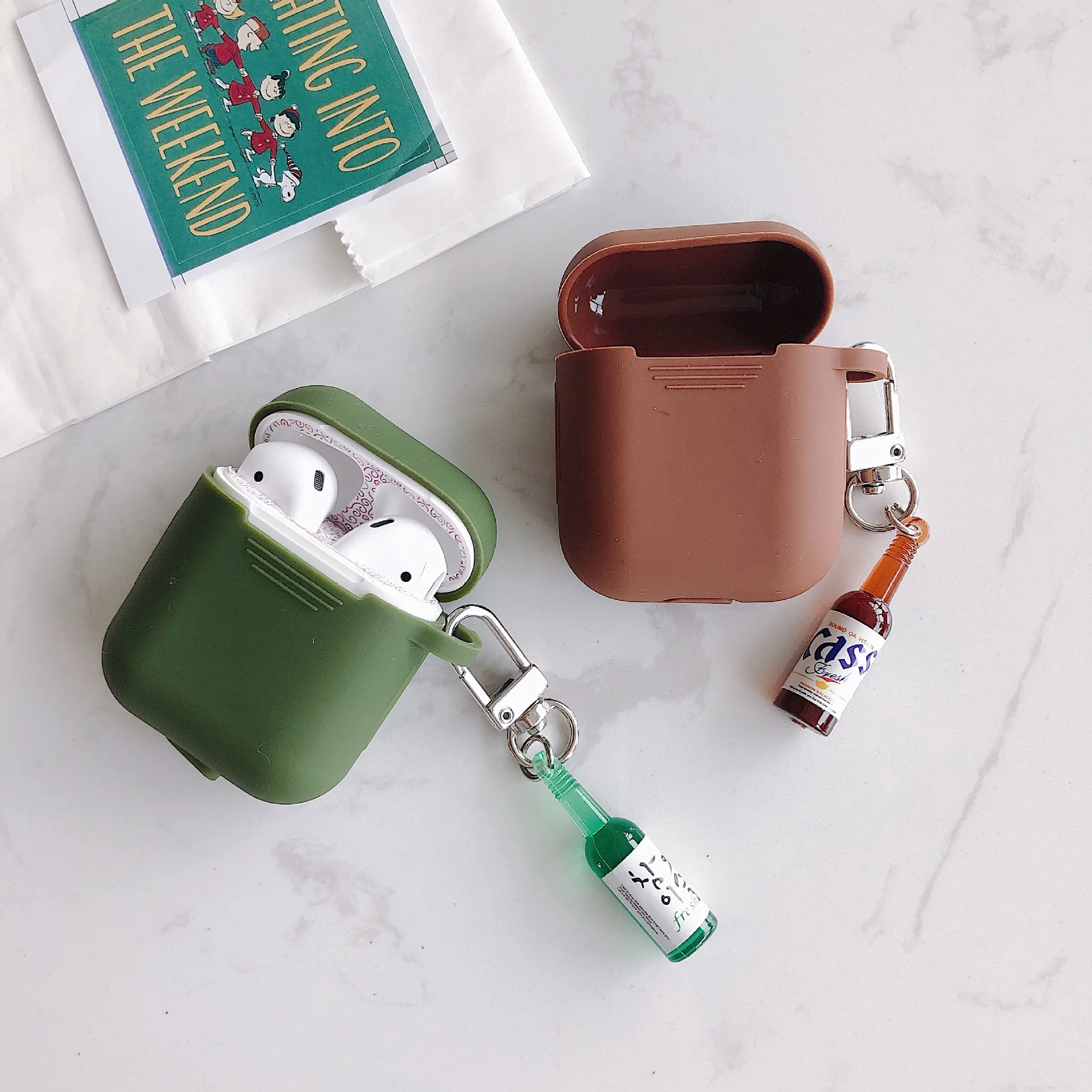 

Super Cute Japanese Bottle Silicone Case for Apple Airpods 1 2 Accessories Case Protective Cover Bag Box Earphone Case Key ring