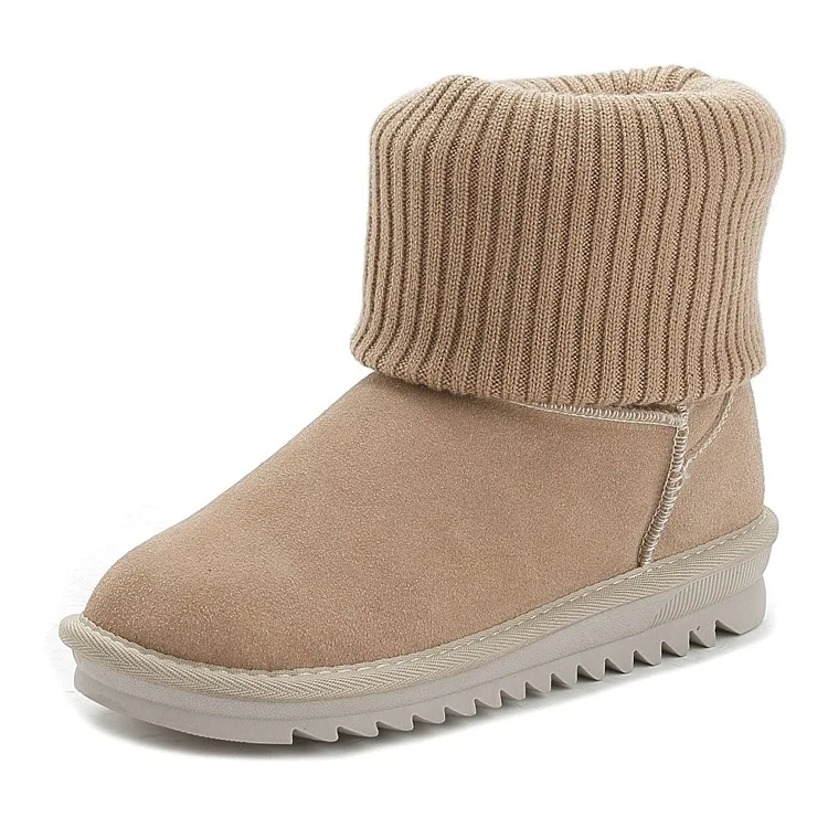 2016 Winter Snow Boot Women Shoes Genuine Leather Fur Flanging Motorcycle Ankle Boots Warm Shoes Woman Flats Size 35-49
