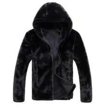 Новое зимнее пальто из искусственного меха, Мужская черная теплая Модная мягкая и удобная Толстая куртка с капюшоном из кроличьего меха, мужское меховое пальто