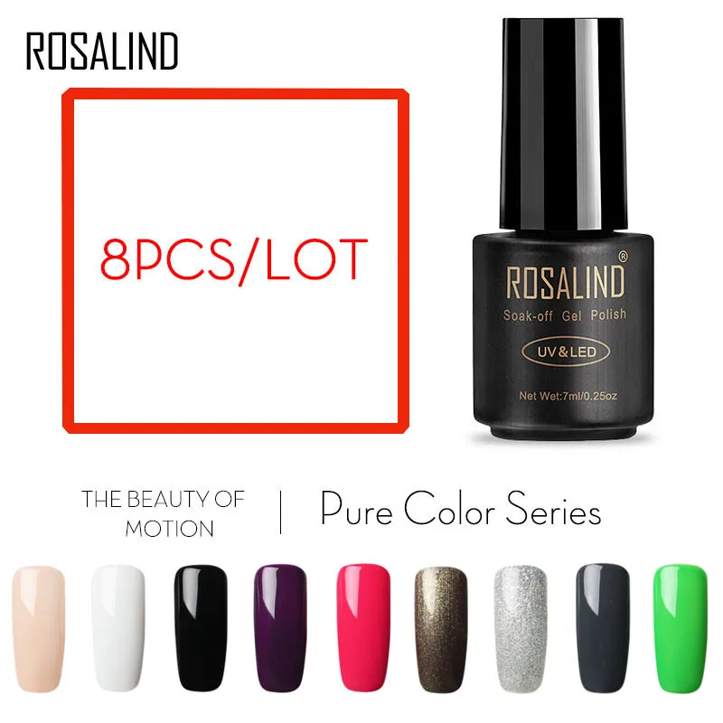 

(Choose 8)ROSALIND Nail Gel Polish 7ML Pure Color Series UV Gel Varnishes Long-Lasting Design Of Nails Extension Primer Manicure