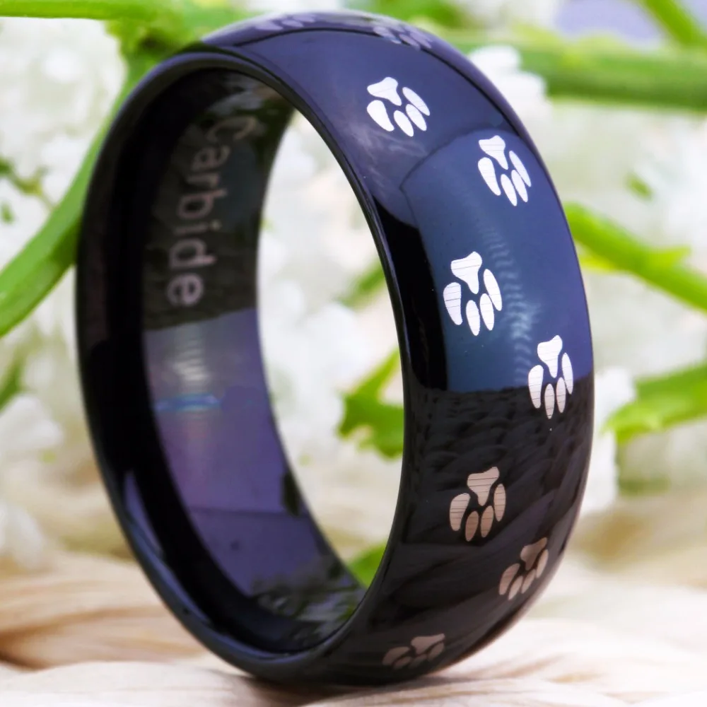 New Fashion Jewelry Tungsten Ring for Women Men 8mm Black Color Classic Wedding Jewelry Dog Prints Design Animal Pet Paw Ring