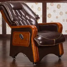 Кресло для отдыха из натуральной кожи. Твердый деревянный четырехногий компьютерный стул. С фиксированным подлокотником кожи искусства офиса chair.028