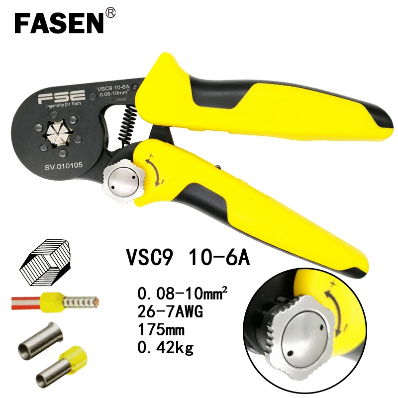 

VSC9 10-6A crimping pliers hexagon 0.08-10mm2 23-7AWG for tube type needle type terminal manual adjustment high precision tools