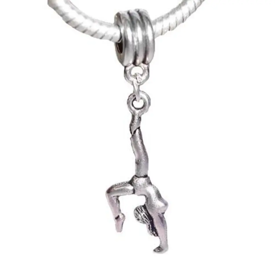 

150 Pcs Ancient Silver Gymnastics Gymnast Sports Athlete Charm Pendant Fit uropean Bead Bracelet 44 mm x 10.5 mm A00120