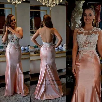 

Vestidos de Gala Sexy Backless Prom Dresses 2017 Pink White Lace Mermaid Women Pageant Formal Evening Gowns Satin Sleeveless