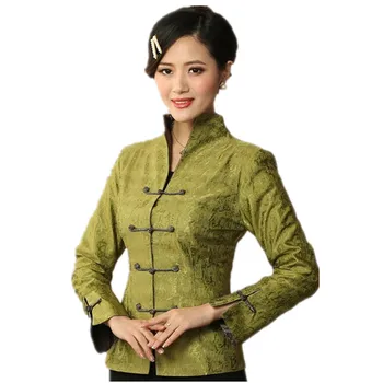 

Fashion Trends Green Female Linen Cotton Tang Suit Chinese Classic Jacket Long-Sleeve Clothing Coat Size S M L XL XXL XXXL