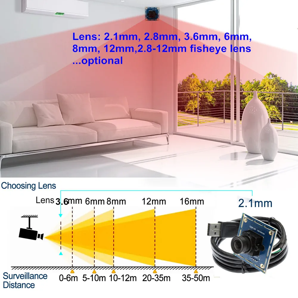 Драйвер Android Внешний USB камера с HD 720 P CMOS OV9712 датчик 3.6 мм объектив 1 м кабель