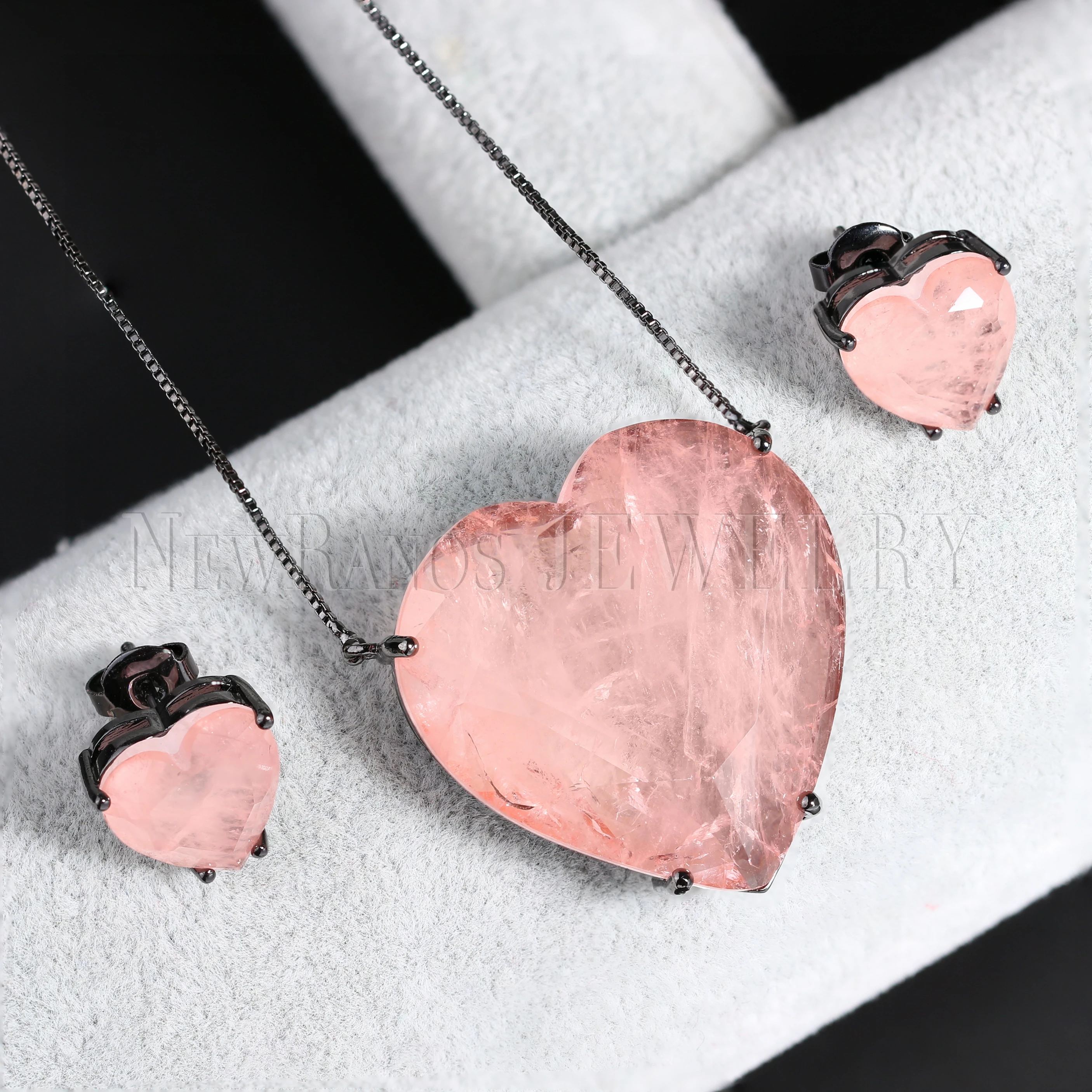 Newranos набор ювелирных изделий с сердечком натуральный камень ожерелье серьги - Фото №1