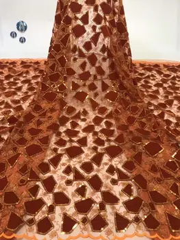 

Fashion Sequins African Lace Fabric 2019 High Quality Flannel Sequin French Lace Fabric With Sequins For Nigerian Wedding Dress