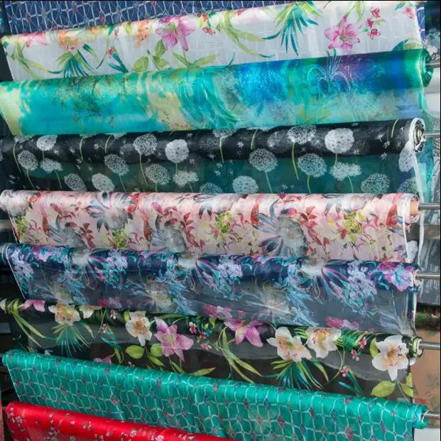 

12-colour silk chiffon fabrics digital printing manual DIY dress silk scarf thin transparent printing textiles fabric C609