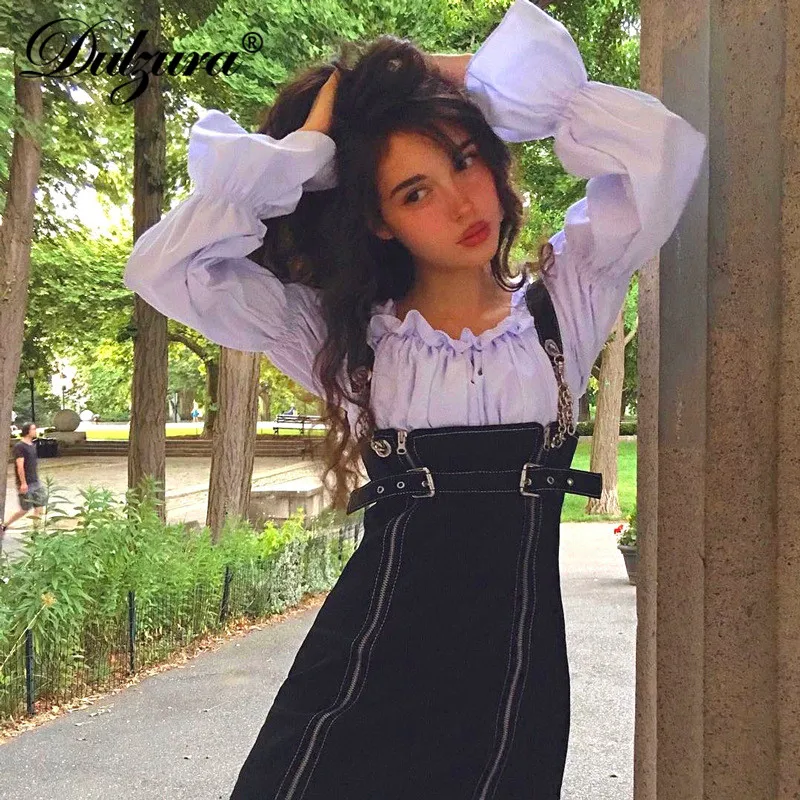 

Dulzura long sleeve square collar sexy ruched crop top 2018 autumn winter women casual blouse streetwear shirt