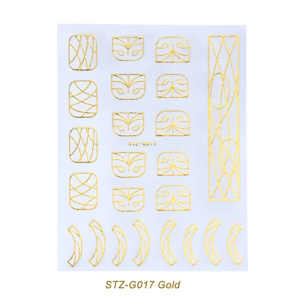 3D стикер для ногтей, слайдер, серебристые золотые линии, полые геометрические декоративные наклейки, Гель-лак, клейкая наклейка s для дизайна ногтей, LESTZG14-20 - Цвет: STZ-G017 Gold