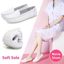 Женские удобные лоферы на плоской подошве; обувь для медсестры; балетки из натуральной кожи без застежки; мягкая подошва; Цвет белый; повседневная обувь для мам