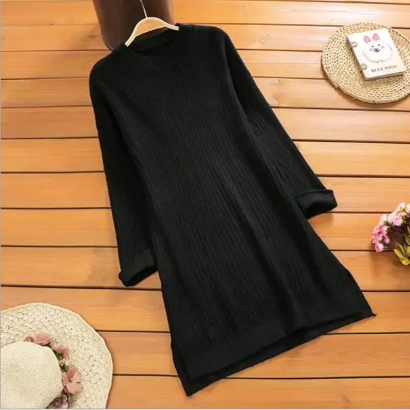 Новое длинное вязаное платье для беременных Одежда для беременных осень-зима модный свитер для беременных Женский пуловер с длинным рукавом Fdfklak - Цвет: black