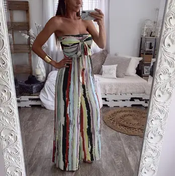 

Boho Print Playsuits Women backless jumpsuit Elegant bandage Autumn Off Shoulder Jumpsuits Sexy Beach Girl Loose Rompers