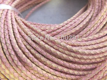 

Free ship!!! 50 M High quality natural 3mm Mixed pink and natural braided geunine leather cord MN-3258