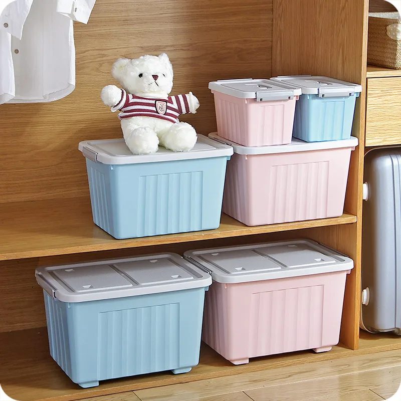 Plastic with cover clothes storage box Portable household large toy clothing Sundries organizer box storage bin mx7161510