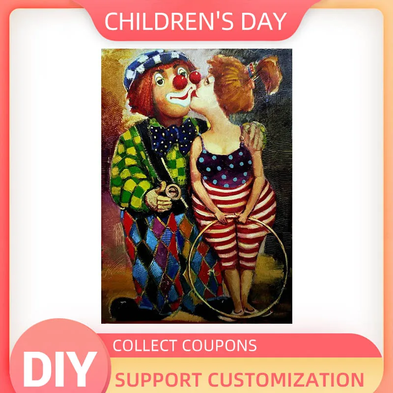 

YIKELA 5D DIY Embroidery Mosaic Cross Stitch Couple Kissing New Crystal Full Square Drill Funny Diamond Painting Kit of Clown