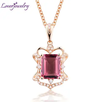 شراءLOVERJEWELRY قلادة قلادة لا سلسلة ريال 18Kt ارتفع الذهب الماس الوردي التورمالين الزفاف قلادة الزمرد قطع مجوهرات