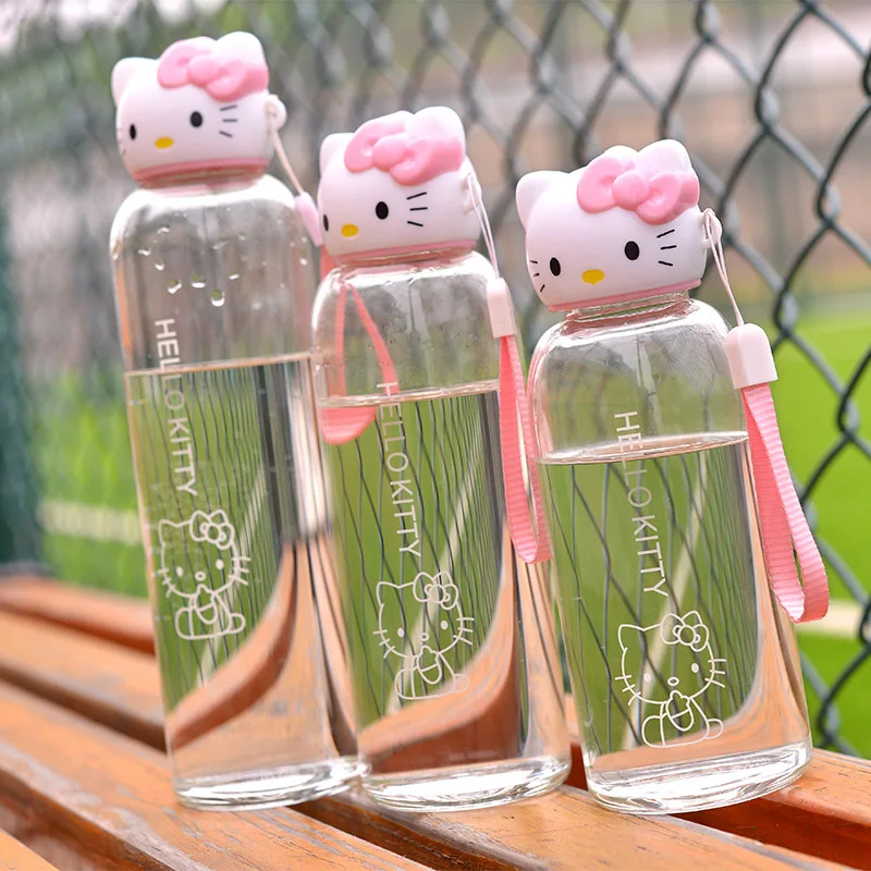 

Cartoon Glass Water Bottle Hello Kitty with Cover Leak-Proof Sealt Sport Drinking Coffee Travel Water Bottle Gifts For Children