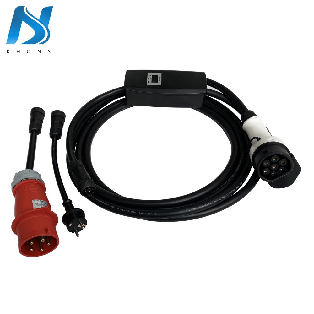 Khons EVSE 8 16 32A Регулируемый Тип 2 красный ЦВЕ Schuko адаптер Plug электромобиль автомобиля кабель для зарядки аккумулятора с евровилкой 5 м 16Ft кабель