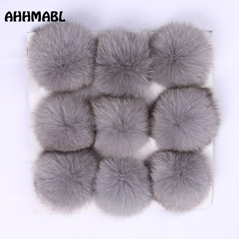 9 Pieces Natural Silver Fox Fur Pom Poms 10cm Ball Pompom DIY Winter Brand New For Women