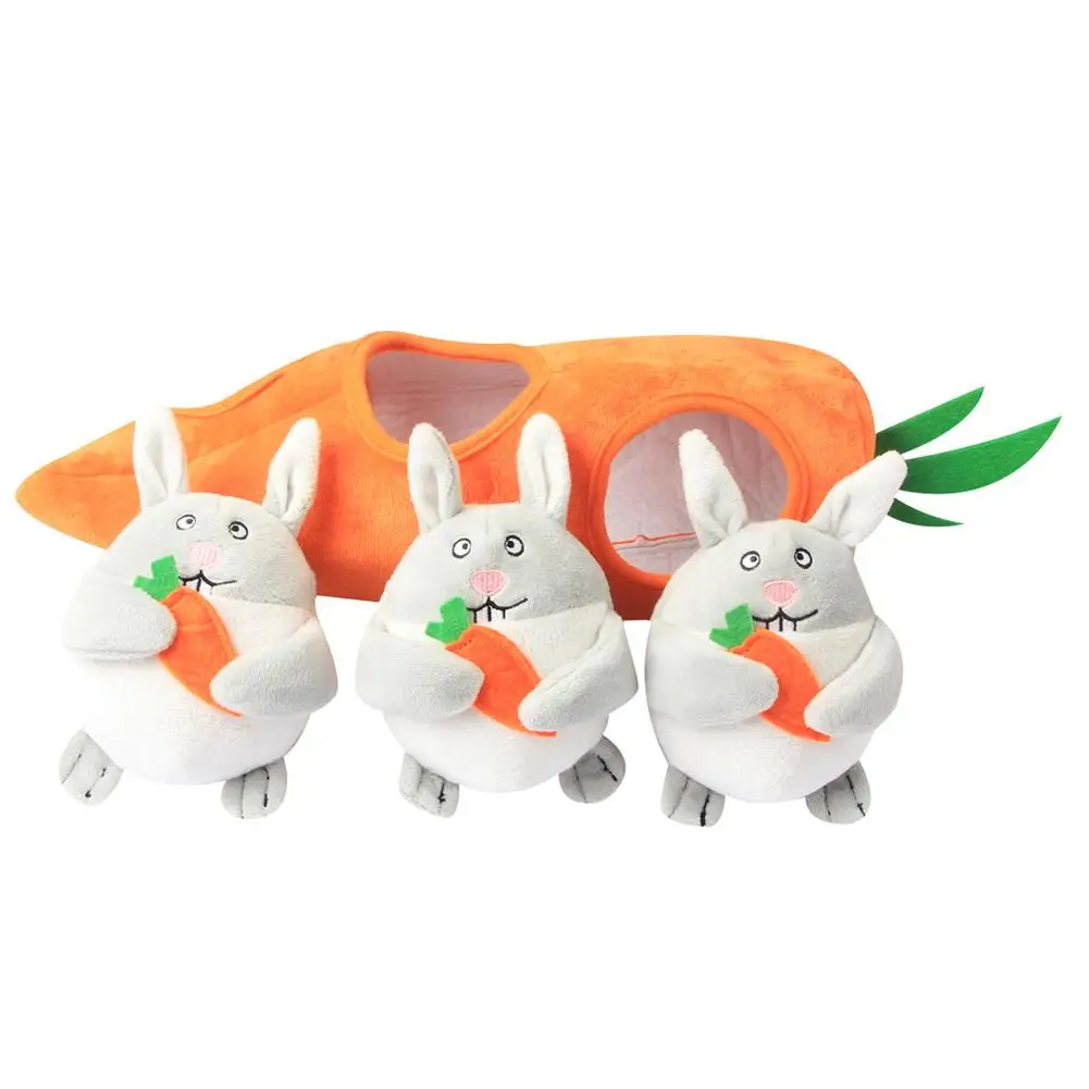 

Pet Dog Toys Plush Carrots Burrow Doll Squeaky Toy Bunnies Doll Hide And Seek Vocal Interactive Toy Set For Small Medium Dogs