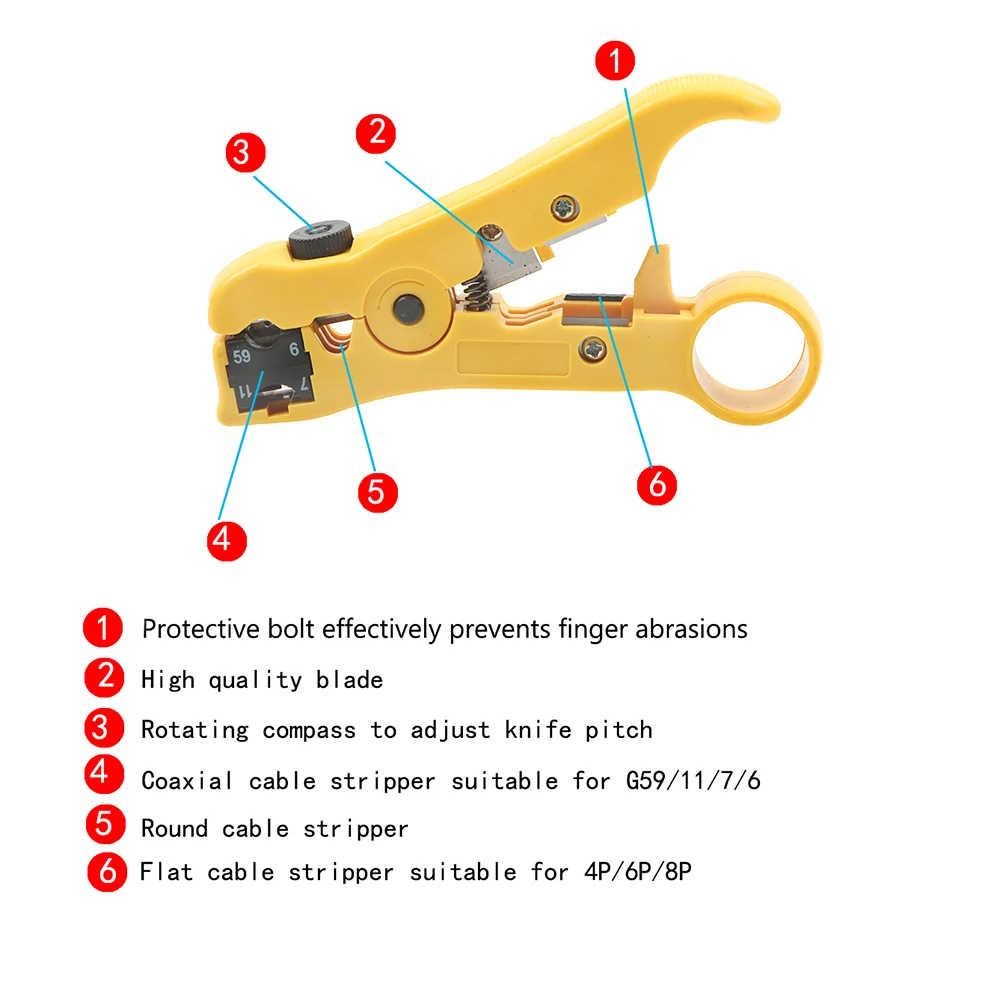 DIYWORK для UTP/STP RG59 RG6 RG7 RG11 кабель провода плоскогубцы резак Striper многофункциональный электрический инструмент для зачистки