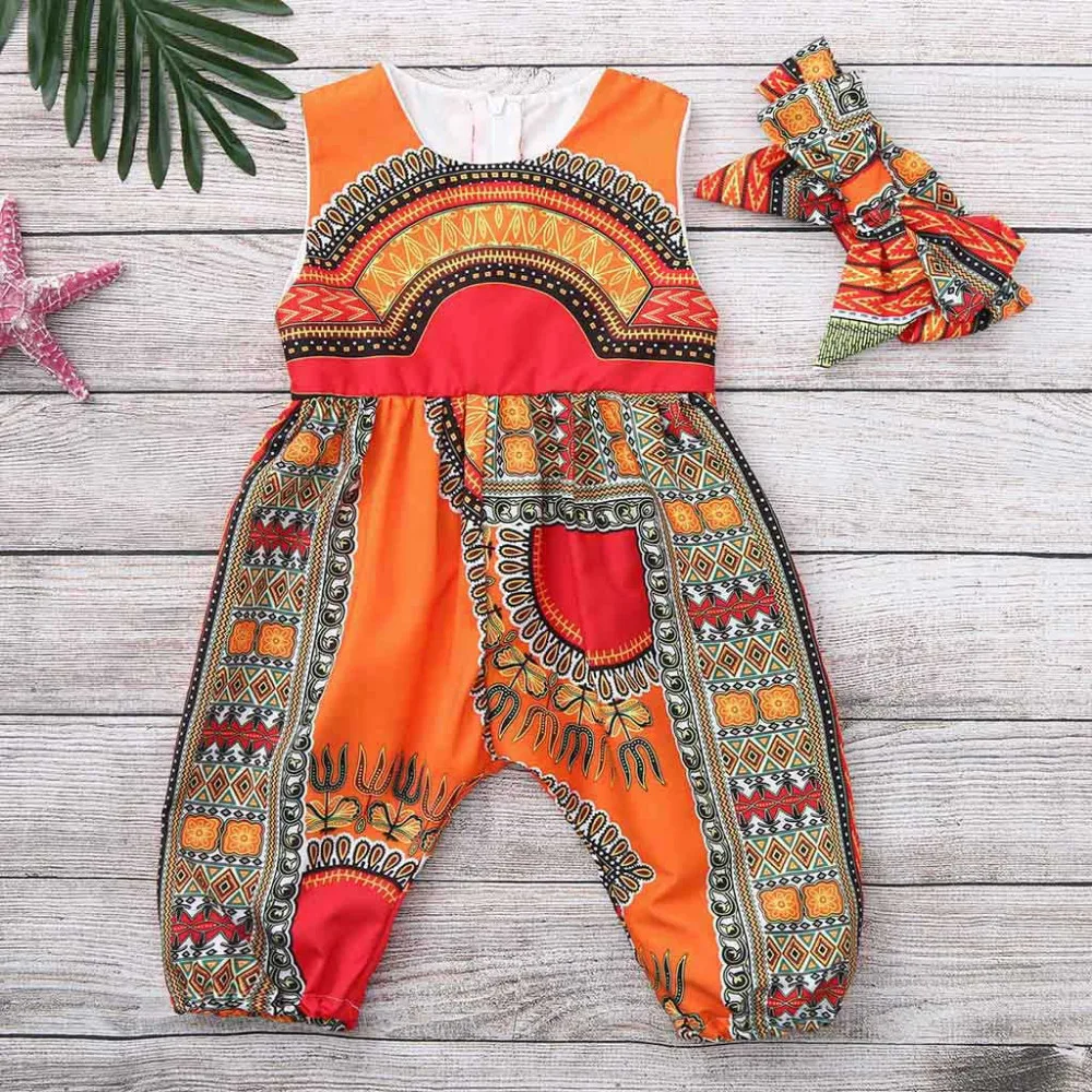 Детская летняя одежда Детский комбинезон в африканском стиле для маленьких девочек детский комбинезон без рукавов От 6 месяцев до 5 лет