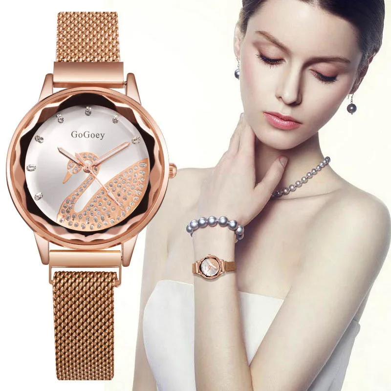 

New Creative Magnetic Wristwatches Women Golden Bracelet Watches Rose Gold Rhinestone Clock Ladies Quartz Watch Top Brand Luxury