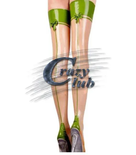 Хит продаж прозрачные длинные латексные чулки Crazy club_с зеленой отделкой яблока с