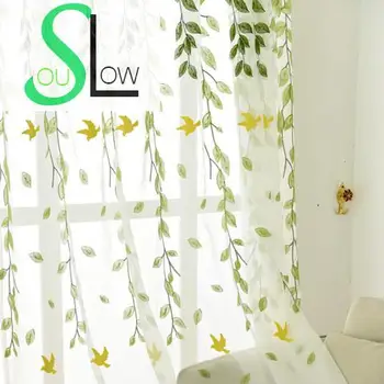 

Slow Soul Embroidered Curtain Cotton White Pastoral Leaves Curtains Tulle Cortinas For Living Room Kitchen Bedroom 3d Baby Sheer