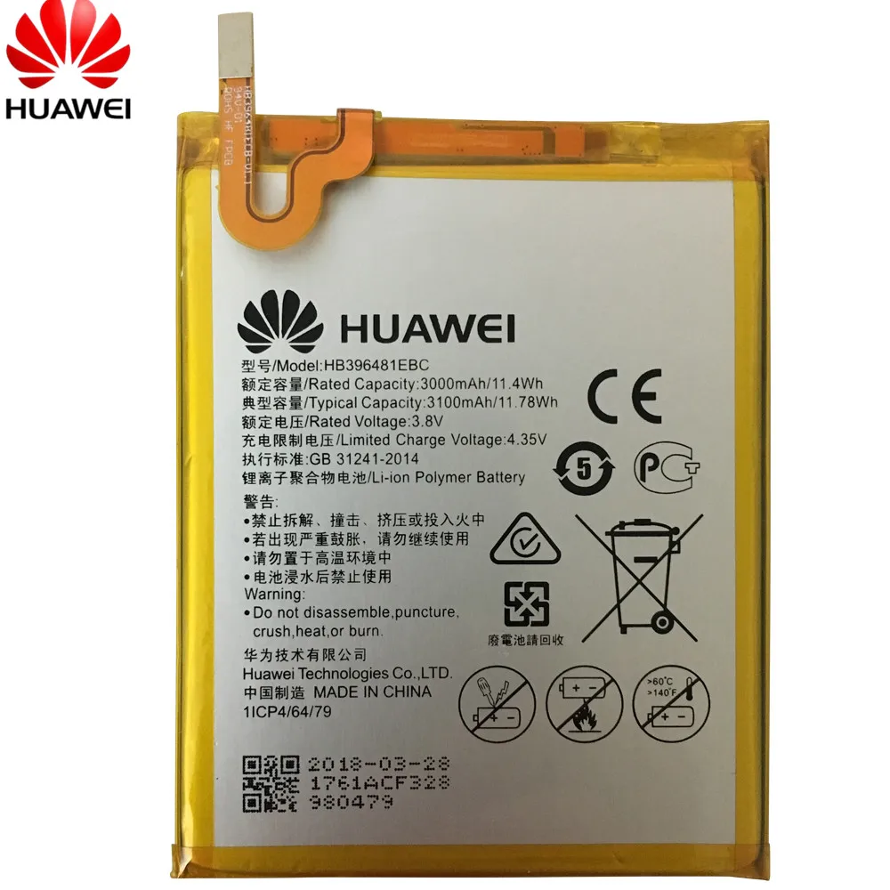 Оригинальная замена Батарея HB396481EBC для huawei ASCEND G7 рlus HONOR 5X GR5 5A G8 G8X Рио L03 UL00 TL00 AL00 3000 мА-ч