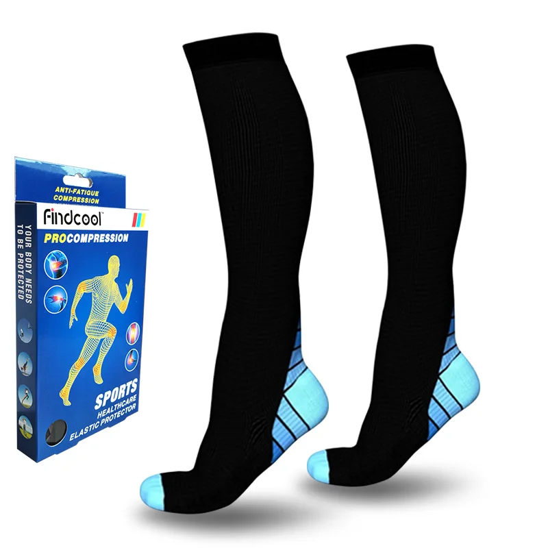 FINDCOOL медицинская поддержка гетры носки для варикозного расширения вен Компрессионные носки обертывание Утягивающие колготки для мужчин и женщин - Цвет: Black Blue