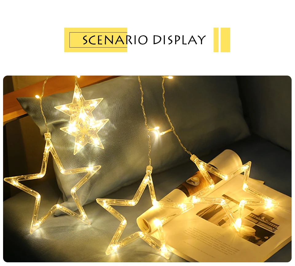 LED Star String Lights Christmas Fairy Light String Garland LED Curtain (8)