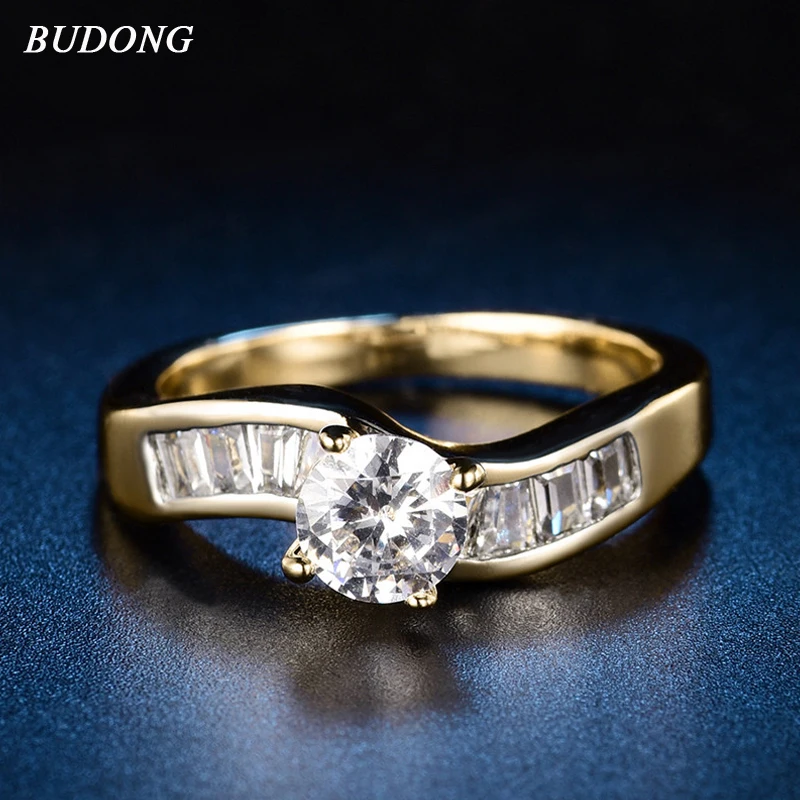 

BUDONG Infinity Wave Gold-color Women Rings Twist Of Fate Stackable Ring Jewelry for Lady Party White Cubic Zirconia XUR584