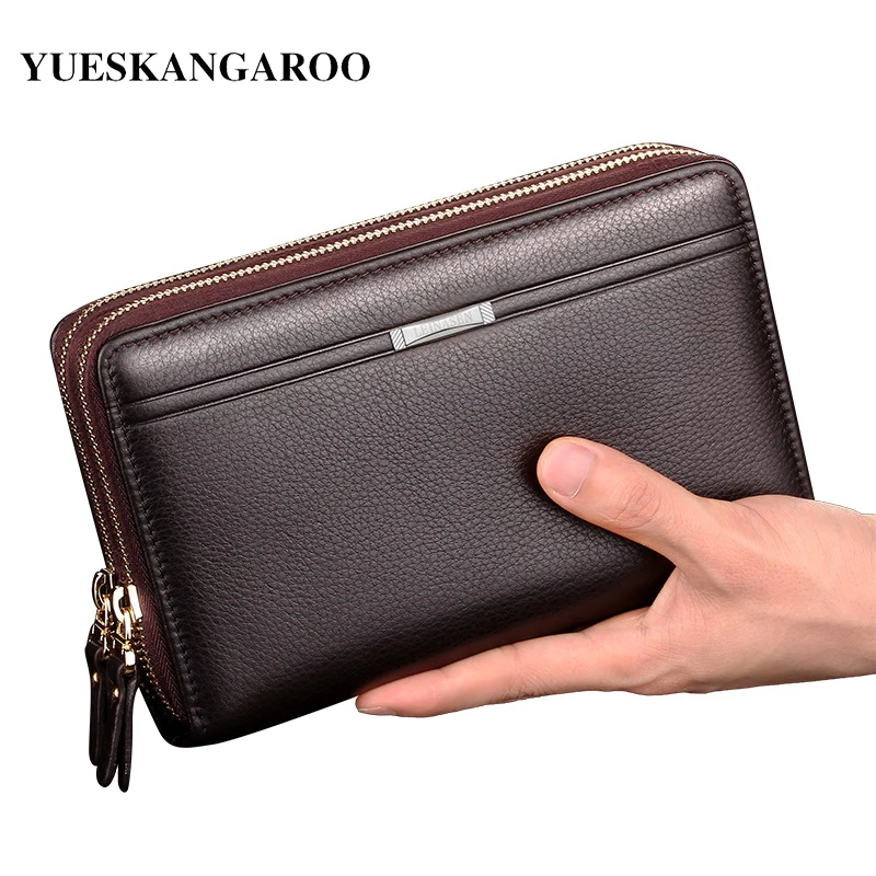 Bolso de mano de marca de lujo para hombre, cartera larga de cuero con  doble cremallera, de negocios, informal, de mano, color negro y  marrón|Carteras| - AliExpress