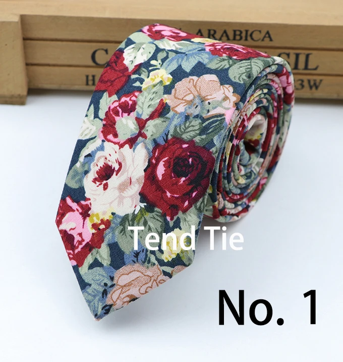 Tie Neck tie Slim Black with Red & White Flower Quality Cotton T6047 