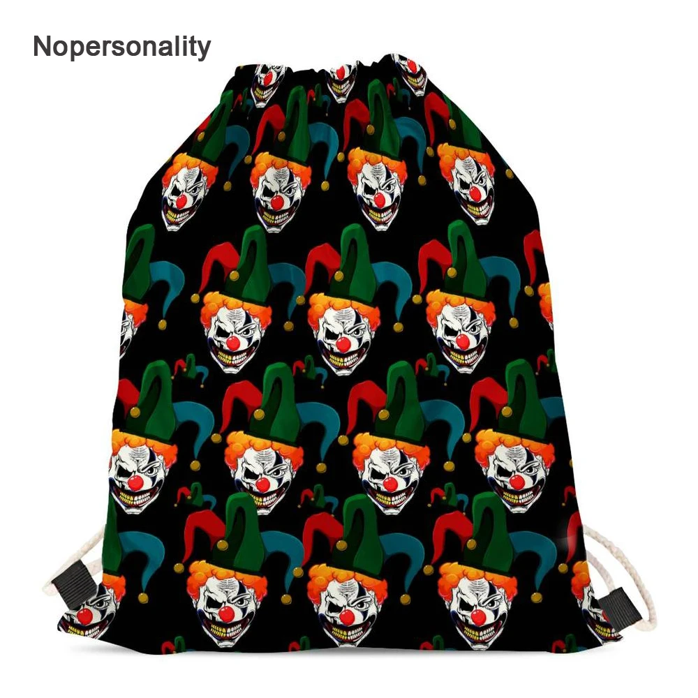 Nopersonality Funny Clown Pattern Drawstring Backpack for Kids Cute Women Storage Travel Bags Small Student Bookbag