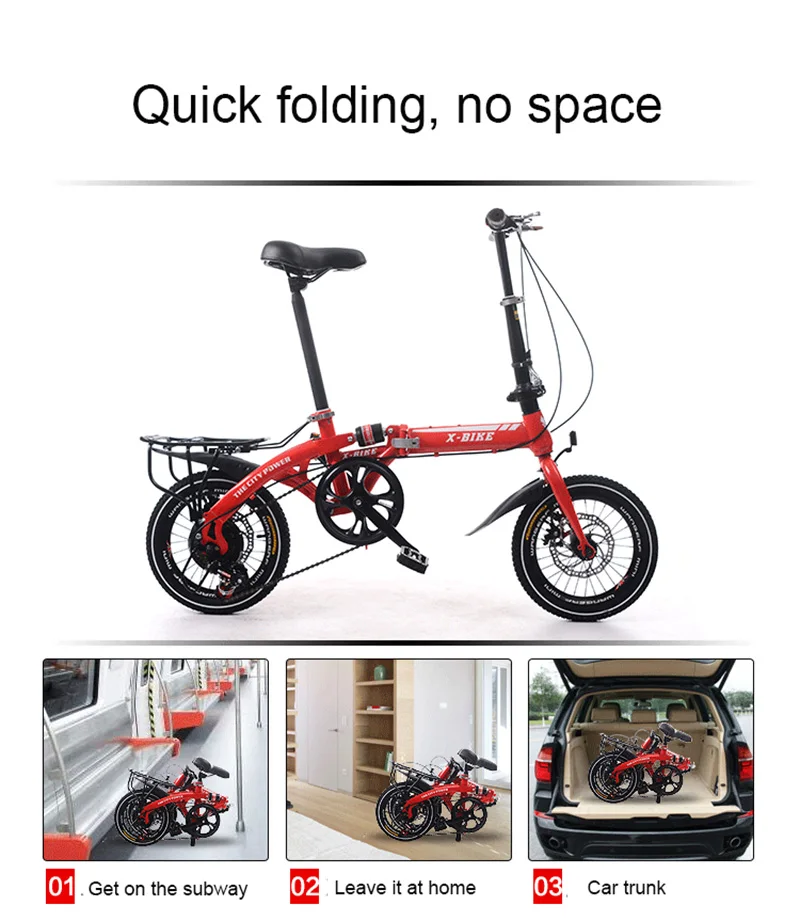 Discount Adult Folding Bicycle Speed Change Two-Disc Brake 14-Inch Folding Car Small Portable Student Leisure Bicycle 8