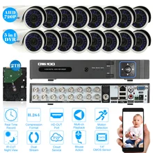 OWSOO 16CH AHD 720P DVR комплект камеры безопасности Система 16 шт Водонепроницаемый 720P 1500TVL камера безопасности открытый с 2 ТБ HDD CCTV комплект