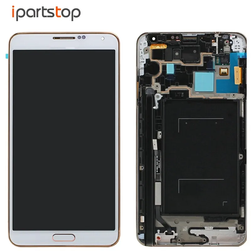

White Grey Display For Samsung Galaxy Note 3 N9000 N9005 LCD Screen Touch Digitizer With Gold Front Frame Housing Assembly