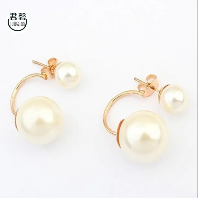 Aliexpress New Arrival Earrings Women Cute Double Pearl New Arrival Earrings Women Cute Double Pearl Ball Stud Simple Two Sided