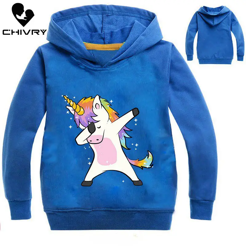 New 2019 Children Kids Spring Autumn Sweatshirt Boys Girls Cute Unicorn Print Long Sleeve Hooded Ho