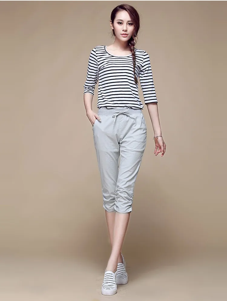 2016 HOT Linen Pants Summer Women Calf Length Harem Pants Casual Drawstring Elastic Waist Pants Plus Size Capris Trousers A164 F