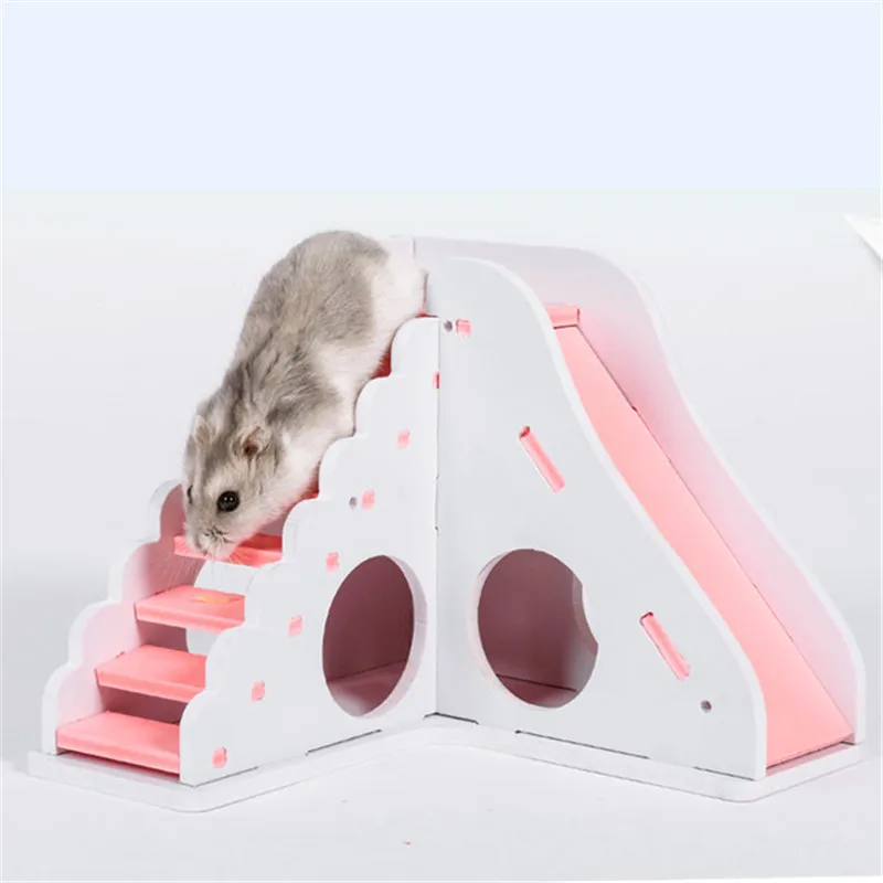 

AHUAPET Hamster Villa House Guinea Pig Bed Chinchilla Slides Toys Squirrel Accessories Eco-friendly Warm Wooden Small Pet Nest E