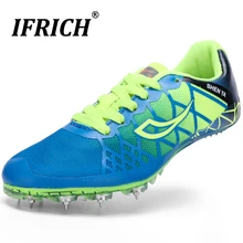 Мальчики Девочки трек поле обувь Дети шипы беговые кроссовки синий цвет Легкие беговые кроссовки Детская тренировочная обувь