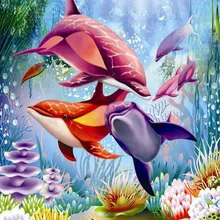 Дельфины всех цветов в воде ручная роспись креативный цифровой масляной пигментная краска кисть DIY живопись по номерам