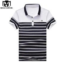 MIACAWOR, новинка, повседневные полосатые мужские рубашки поло, летние, с коротким рукавом, Homme Slim Fit Camisas, мужская одежда размера плюс MT620