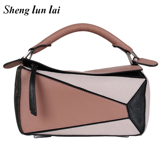 Sheng Lun Lai Women Bag Genuine Leather Designer Handbags High Sheng Lun Lai Women Bag Genuine Leather Designer Handbags High Quality Fashion Geometric Patchwork Cow